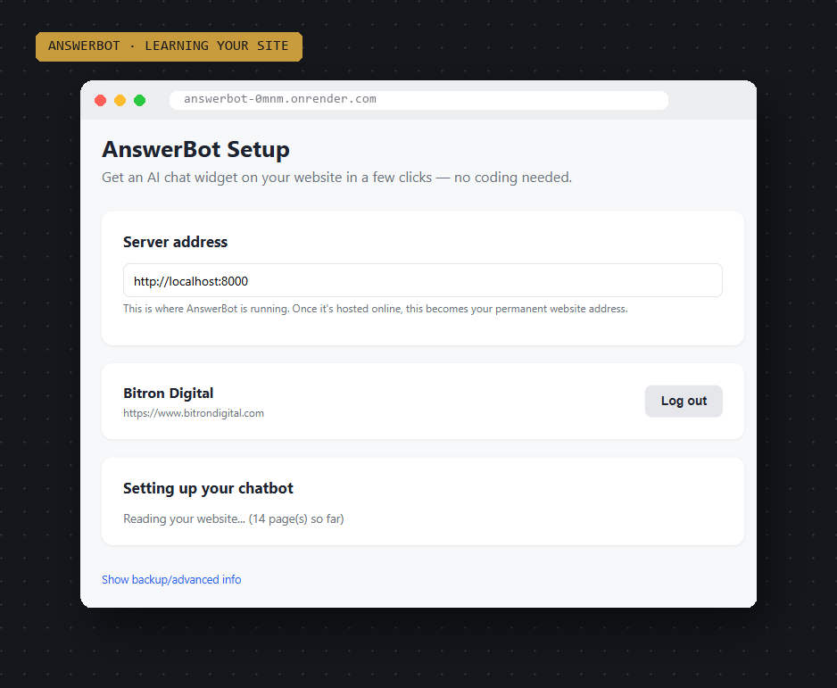 AnswerBot reading and indexing a website's pages