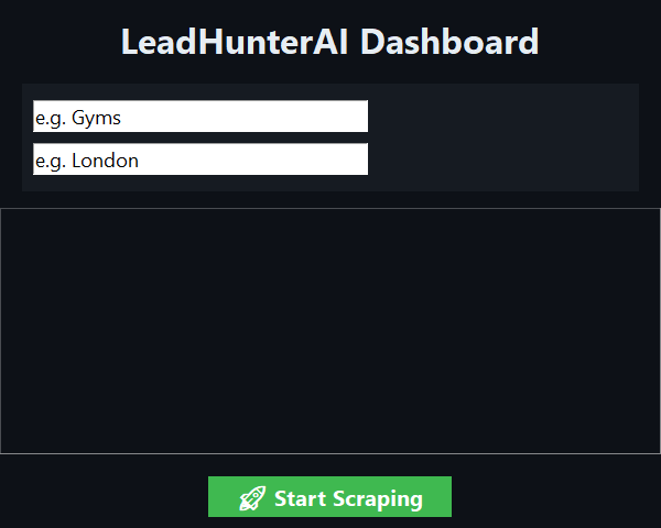 LeadHunterAI dashboard, ready for a search